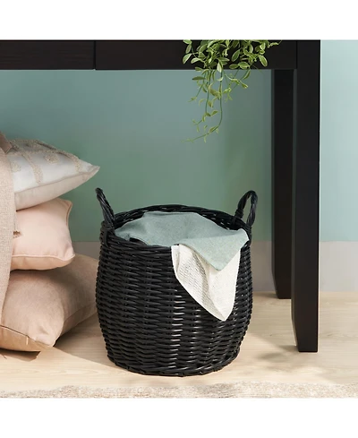 Rainsken Round Resin Woven Hamper Basket, with Handles, Multi-Purpose Organizer, for Decoration in Bedroom, Living Room, Laundry Room, Entryway