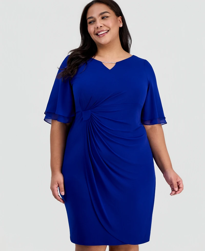 Connected Plus Double Flared-Sleeve Bar-Trim Dress