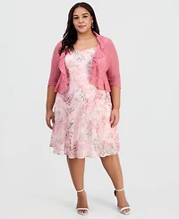 Connected Plus 2-Pc. Floral Chiffon Sleeveless Dress and Ruffle-Front Jacket