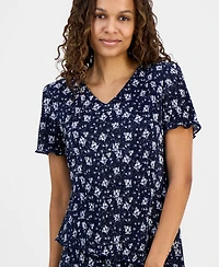 Connected Petite Floral Ruffle-Tiered V-Neck Sheath Dress