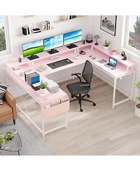 Gaomon U Shaped Desk, 126 Inch Gaming Desk with Monitor Stand and Led Lights