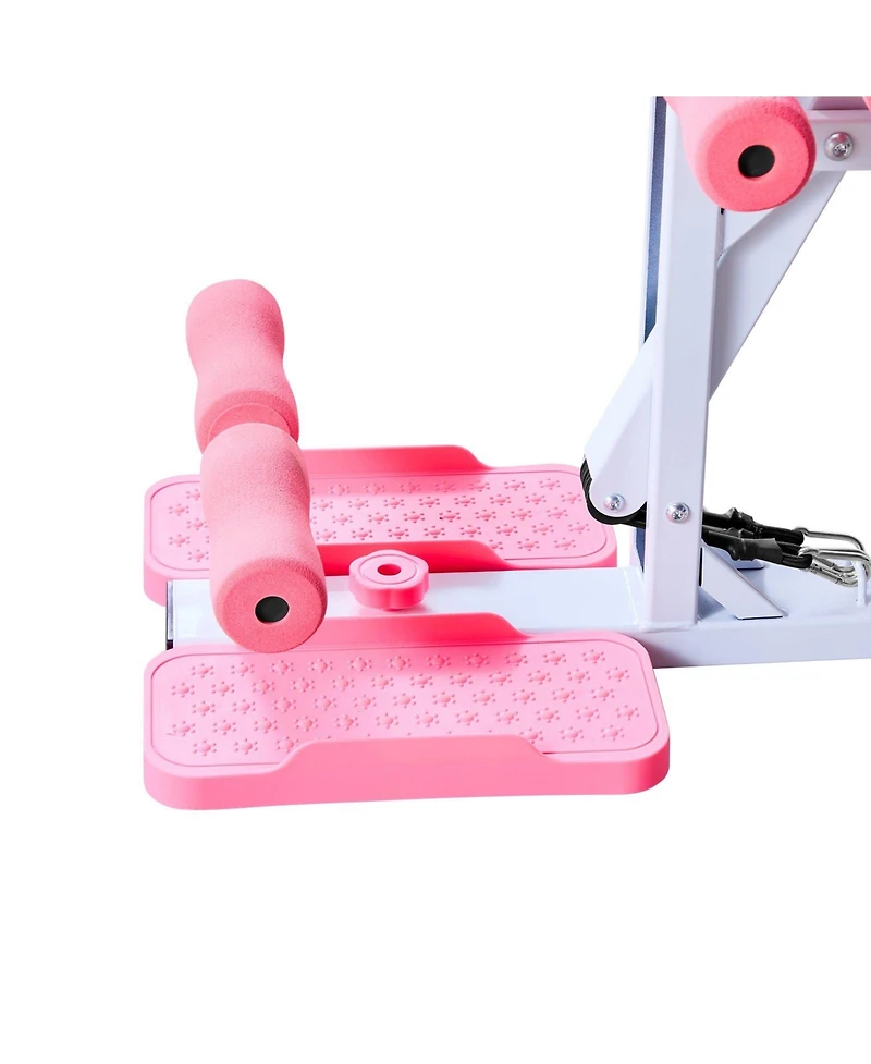 Sugfit Deep Squat Machine Adjustable Glute Trainer with Resistance Bands Pink White