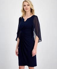 Connected Women's Cape-Sleeve Trimmed-Neck Sheath Dress
