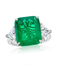 Suzy Levian New York Gala Collection Sterling Silver Large Firework Emerald-Cut Cubic Zirconia Trillion Accent 3-Stone Ring