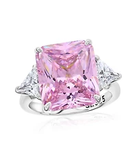 Suzy Levian New York Gala Collection Sterling Silver Large Firework Emerald-Cut Cubic Zirconia Trillion Accent 3-Stone Ring