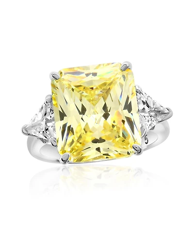 Suzy Levian New York Gala Collection Sterling Silver Large Firework Emerald-Cut Cubic Zirconia Trillion Accent 3-Stone Ring