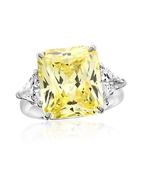 Suzy Levian New York Gala Collection Sterling Silver Large Firework Emerald-Cut Cubic Zirconia Trillion Accent 3-Stone Ring