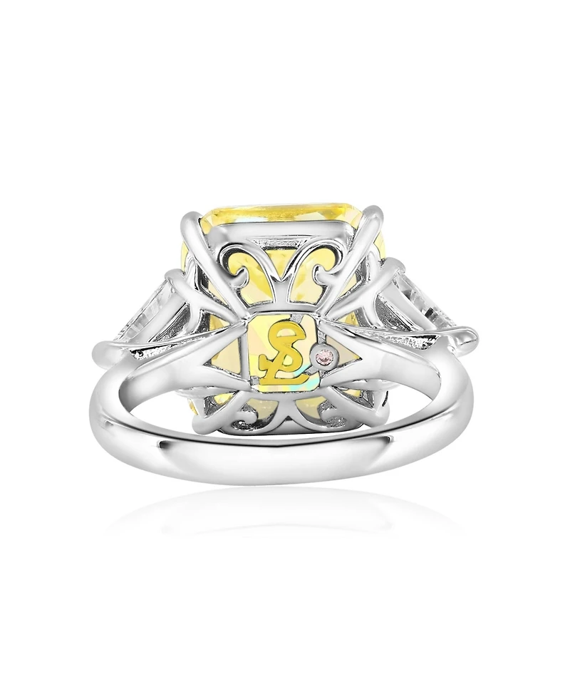 Suzy Levian New York Gala Collection Sterling Silver Large Firework Emerald-Cut Cubic Zirconia Trillion Accent 3-Stone Ring