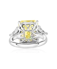 Suzy Levian New York Gala Collection Sterling Silver Large Firework Emerald-Cut Cubic Zirconia Trillion Accent 3-Stone Ring