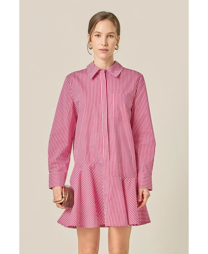 English Factory Women's Stripe Collar Flared Skirt Dress