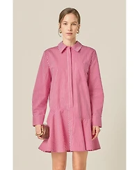 English Factory Women's Stripe Collar Flared Skirt Dress