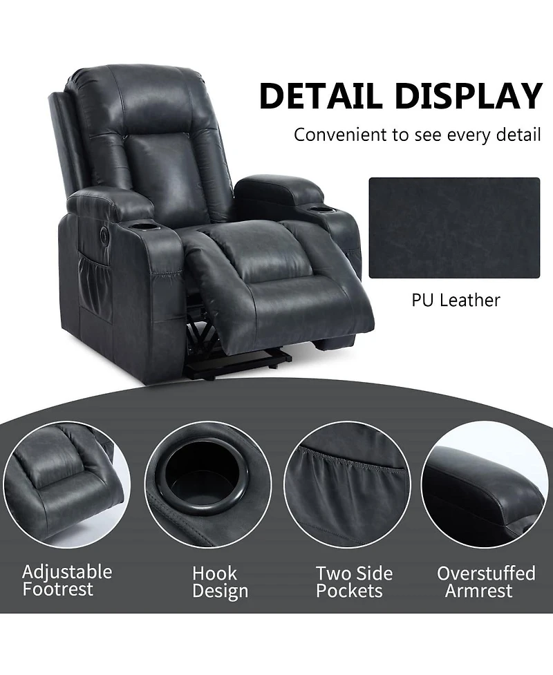 Maison Boucle Faux Leather Power Lift Recliner for Elderly with Massage & Heat, Infinite Position Chair Usb, Cup Holders, Heavy-Duty Base