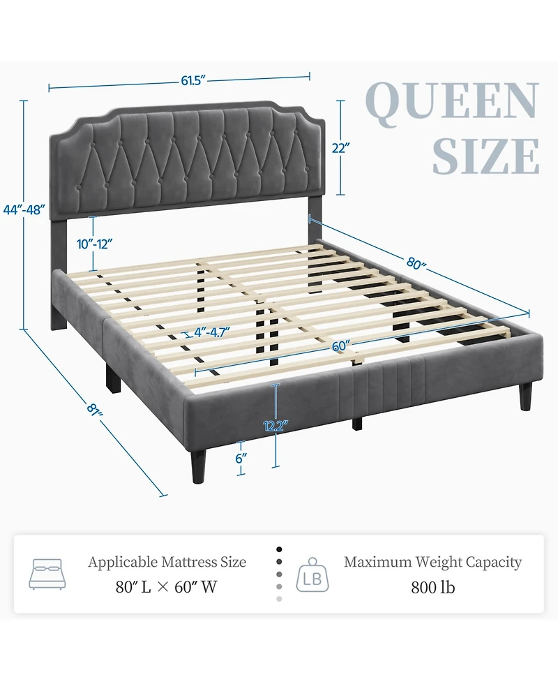 Yaheetech Upholstered Bed Frame with Wooden Slat Support