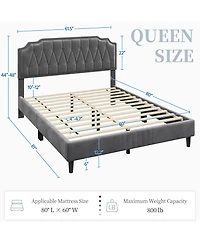 Yaheetech Upholstered Bed Frame with Wooden Slat Support