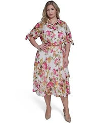 Calvin Klein Womens Tie Sleeve Printed Midi Dress