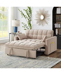 Clihome 4 in1 Loveseat Sofa Bed with Armrests & Storage Pockets, Multi-Function Tufted Pull-out Adjustable