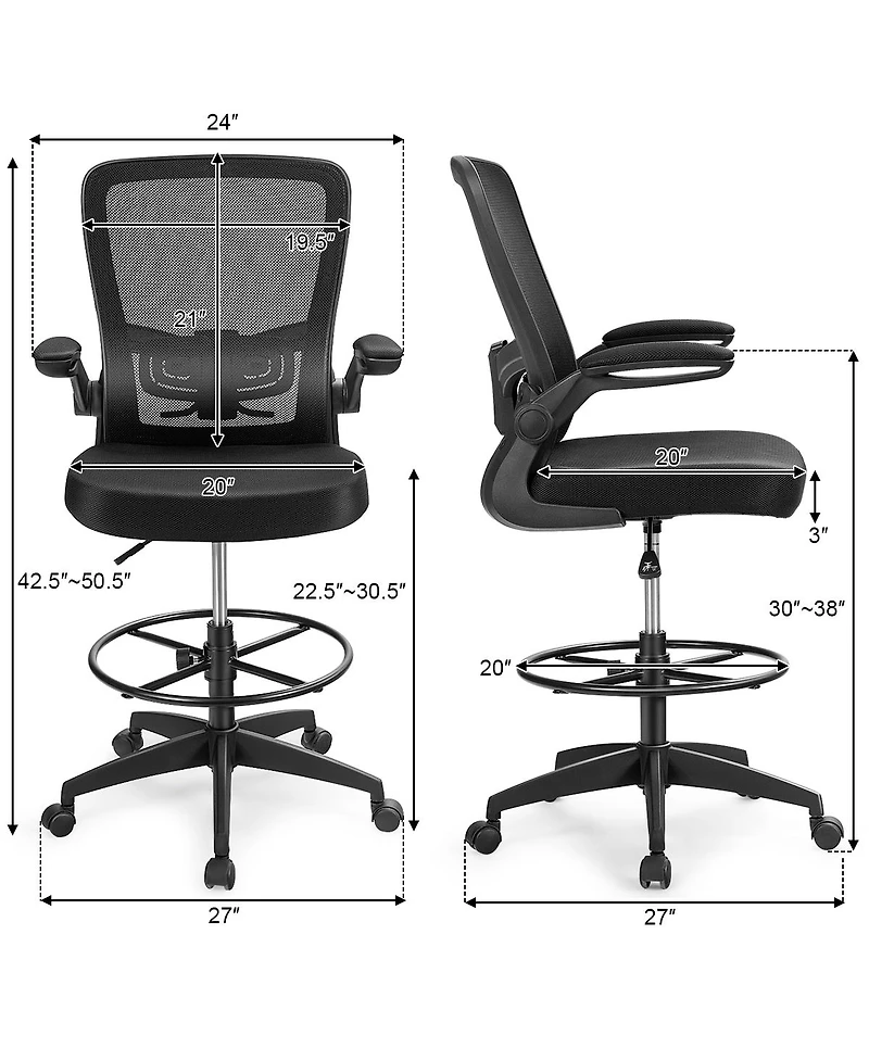 Ecooso Height Adjustable Drafting Chair with Flip Up Arms for Home Office