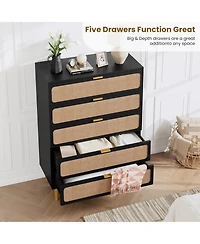gaomon Rattan Dresser with 5 Drawers, Tall Modern Closet with Deep Storage