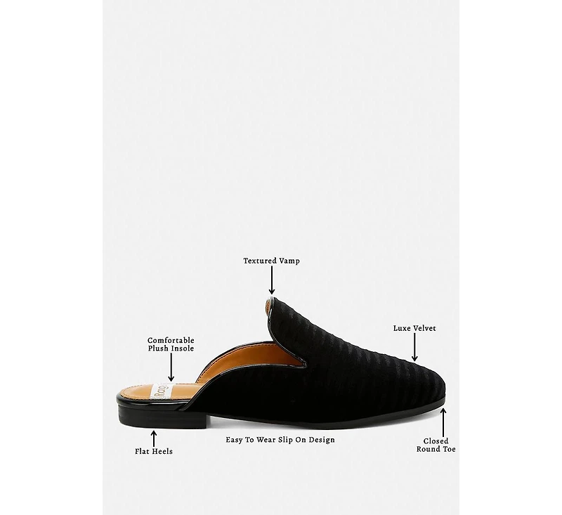 Ouzini Velvet Textured Slip On Mules