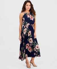 Robbie Bee Petite Printed Halter Pleated Maxi Dress