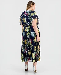 Robbie Bee Plus Flutter-Sleeve Chiffon Dress