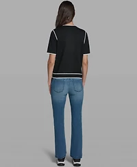 Karl Lagerfeld Paris Petite Short-Sleeve Tipped Sweater