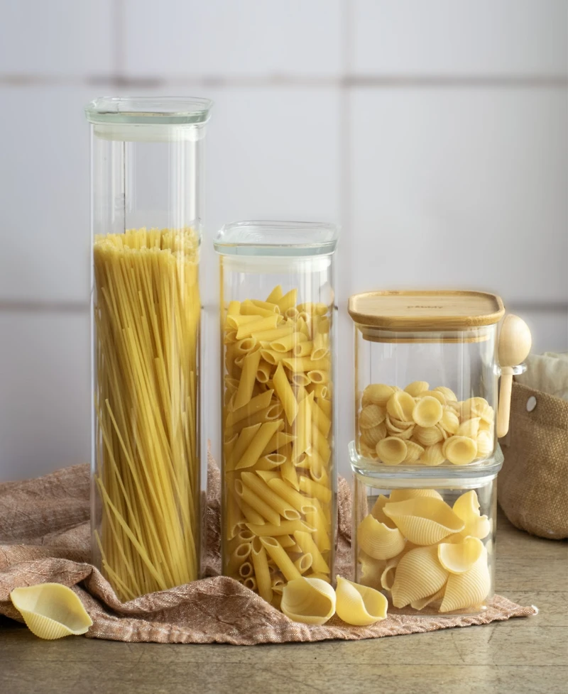 Pebbly Rectangular All-Glass Canisters Assorted, Set of 3