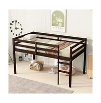 Cesicia Twin Loft Bed with Ladder Rubber Wood Platform Storage Space & Guardrails