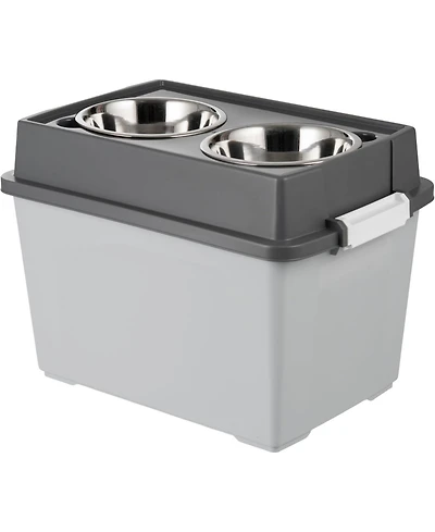 Iris Usa Elevated Dog Bowls, Airtight Pet Food Storage, Dark Gray