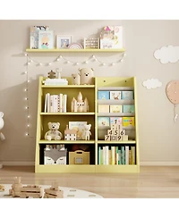 Cesicia Yellow Wooden Kids Bookshelf Baby Sling Book Rack Shelf for Playroom
