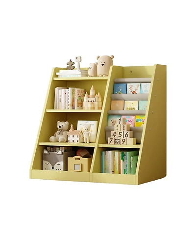 Cesicia Yellow Wooden Kids Bookshelf Baby Sling Book Rack Shelf for Playroom