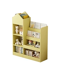 Cesicia Yellow Wooden Kids Bookshelf with 6 Compartments for Books