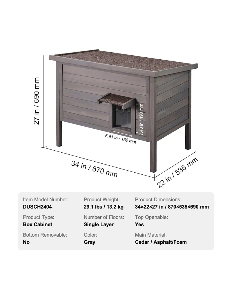 Cozito Insulated Wooden Outdoor Cat Shelter with Foam Lining, 34