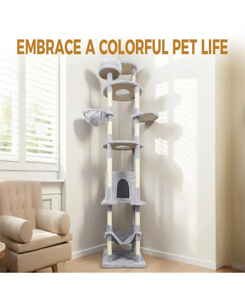 Aostirmotor 78.8 in Light Gray Cat Tree Tower with Wide Base
