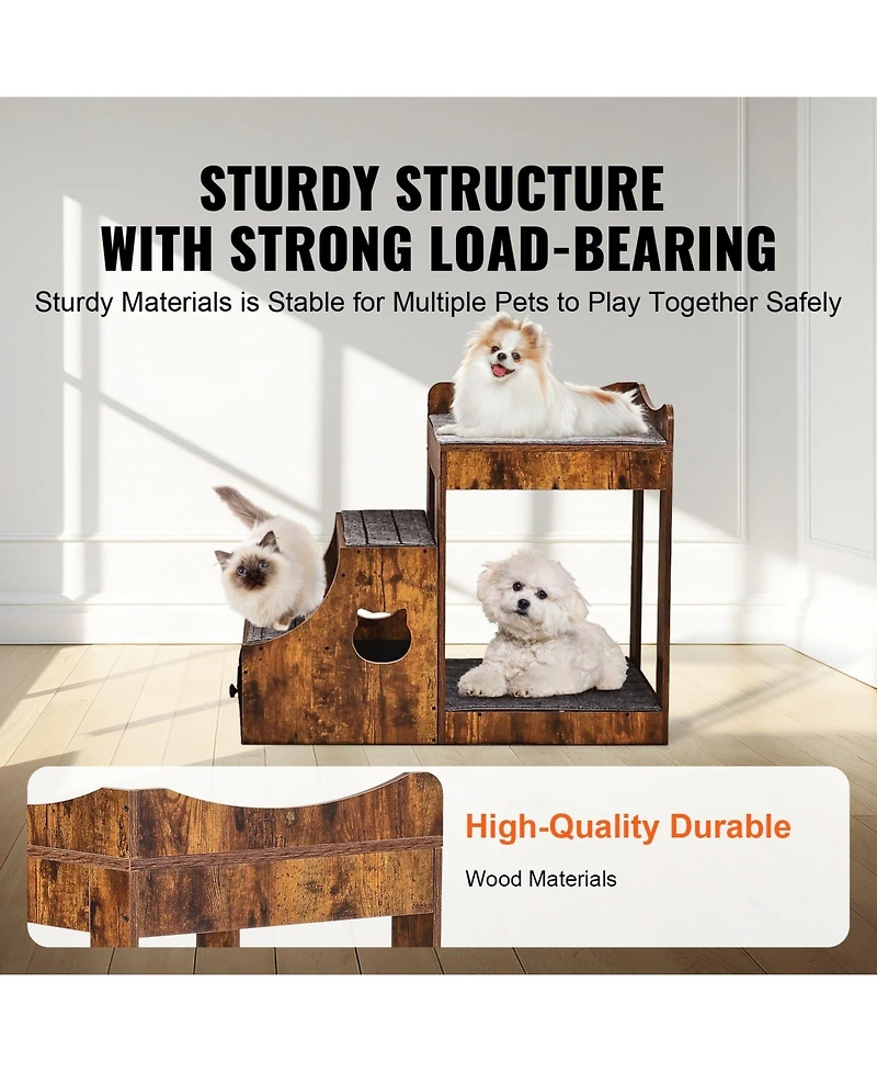 Cozito Pet Bunk Bed & Window Perch with Removable Stairs, Rustic Brown