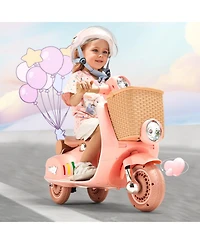 Sugift 12V Kids Ride On Motorcycle Trike with Storage Basket & Training Wheels