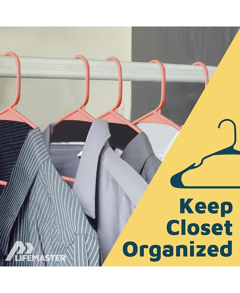 Lifemaster heavy-duty plastic hangers for clothes, dresses & coats non-slip grooves, space-saving design, holds 5 lbs -pack