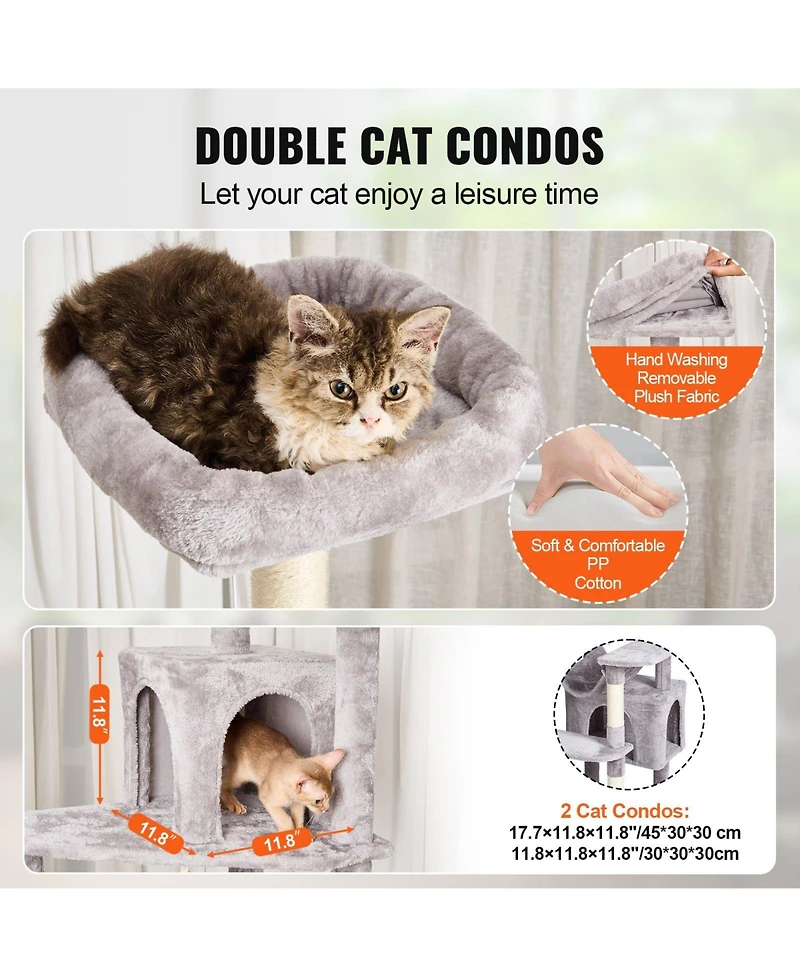 Cozito 72" Multi-Level Cat Tree with 2 Condos, Light Gray