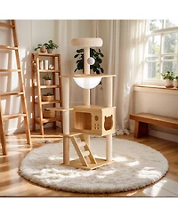 Aostirmotor 48.8" Modern Cat Tower with Sisal-Covered Scratching Posts and Top Perch