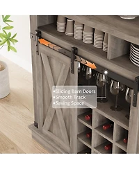 gaomon 75 Inch Farmhouse Coffee Bar Cabinet with Sliding Barn Doors, Storage Buffet Sideboard with Adjustable Shelves