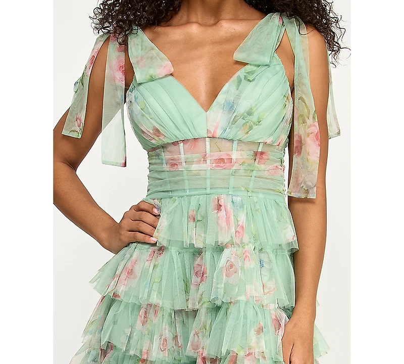 B Darlin Women's Wide Straps Ties V-Neck Gown