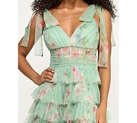 B Darlin Women's Wide Straps Ties V-Neck Gown