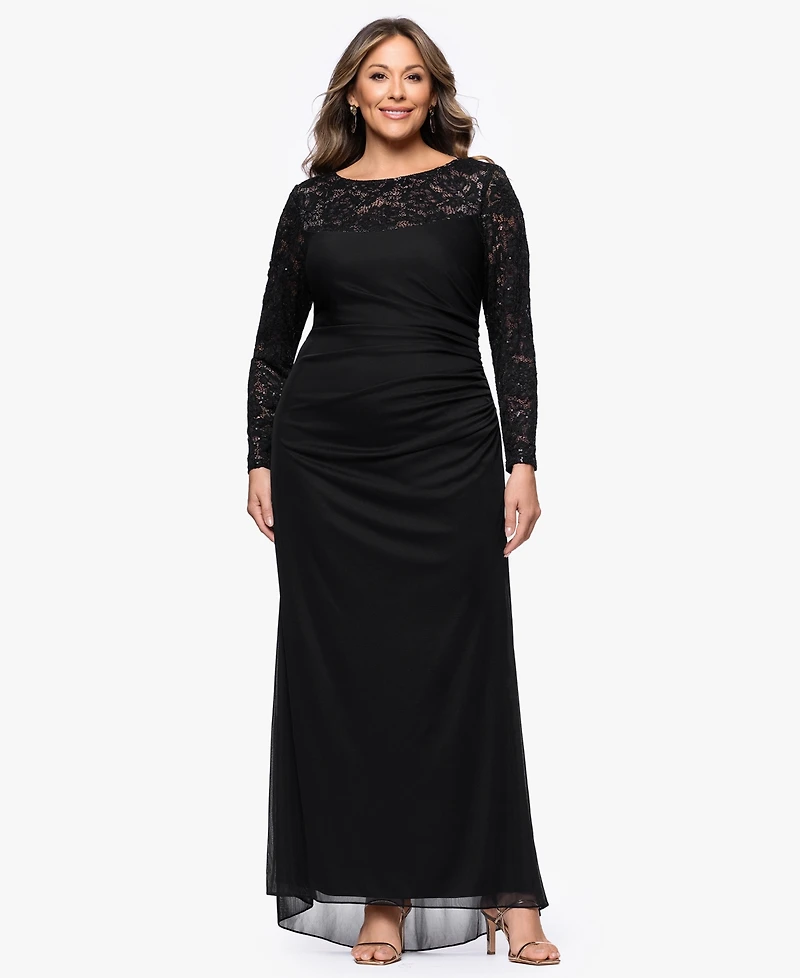 B&A By Betsy and Adam Plus Long-Sleeve Lace Back Sheath Dress