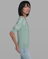 Karl Lagerfeld Paris Petite Floral Print V-Neck Sweater