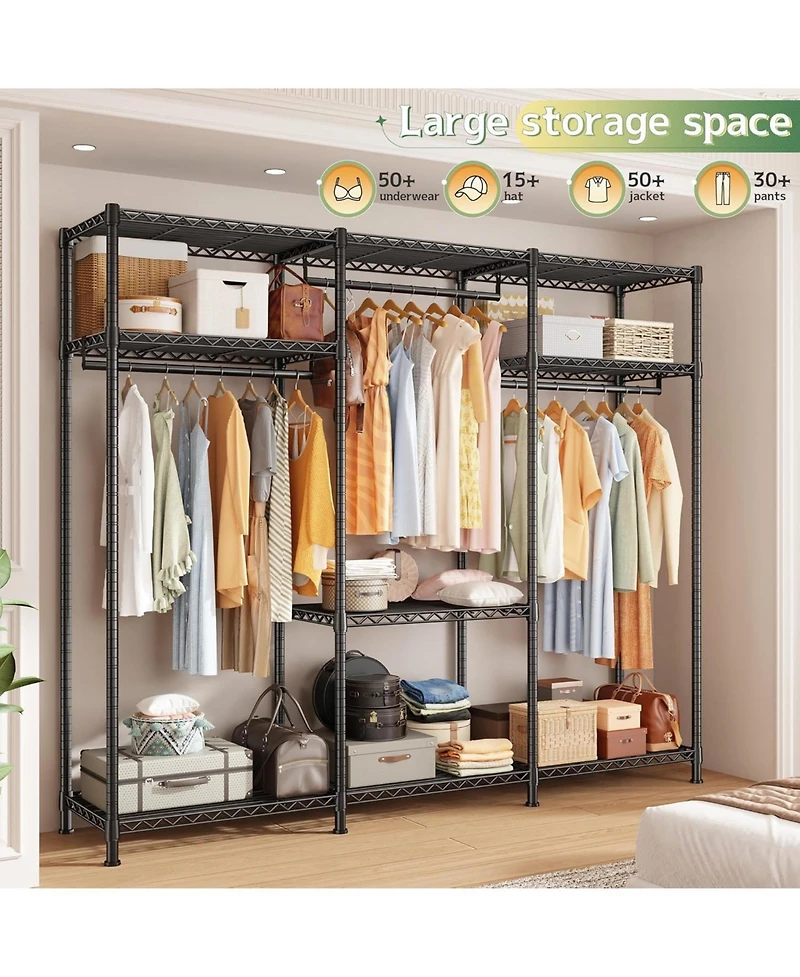 Raybee Heavy Duty Clothes Rack Load 800 Lbs, Adjustable Clothing Racks for Hanging Clothes, Clothing Rack with Shelves for Bedroom,Basement