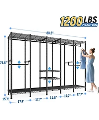 Raybee 88.2" W Clothes Rack Heavy Duty Clothing Racks for Hanging Clothes Extra Wide Portable Closet Loads Garment Rack for Bedroom