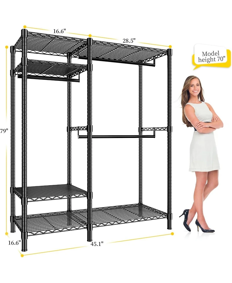Raybee Clothes Rack Heavy Duty Loads 780LBS Clothing Racks for Hanging Clothes Adjustable Metal Portable Closet