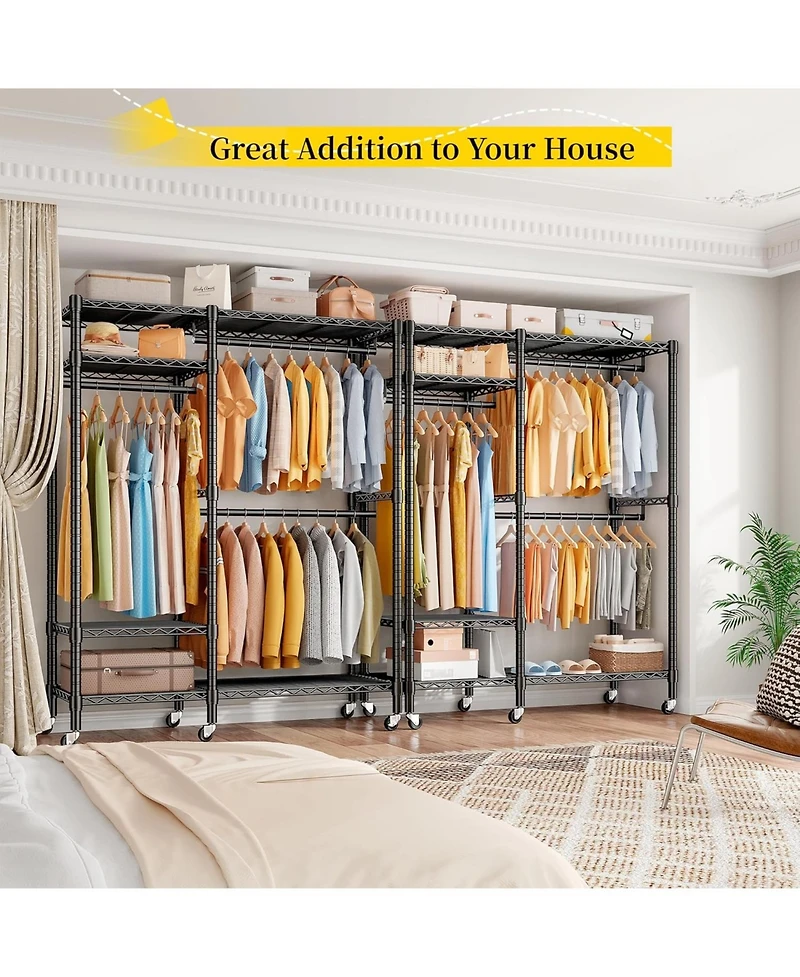 Raybee 79" H Clothes Rack Heavy Duty with Wheels, Clothing Rack for Hanging Clothes Rolling Portable Closet, 45" Wx17 Dx79 H