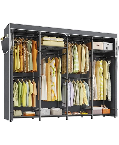 Raybee Clothes Rack with Cover Heavy Duty Clothing Racks for Hanging Clothes Adjustable Metal Portable Closet for Bedroom