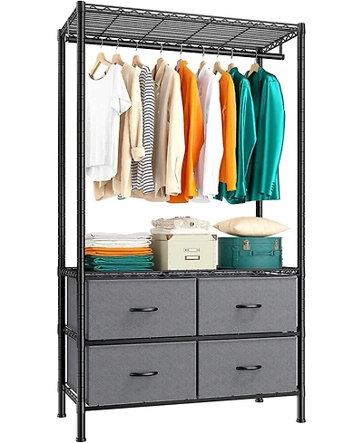 Raybee Clothes Rack with 4 Drawers and Shelves,Heavy Duty Clothing Rack for Hanging Clothes,Portable,Sturdy and Durable